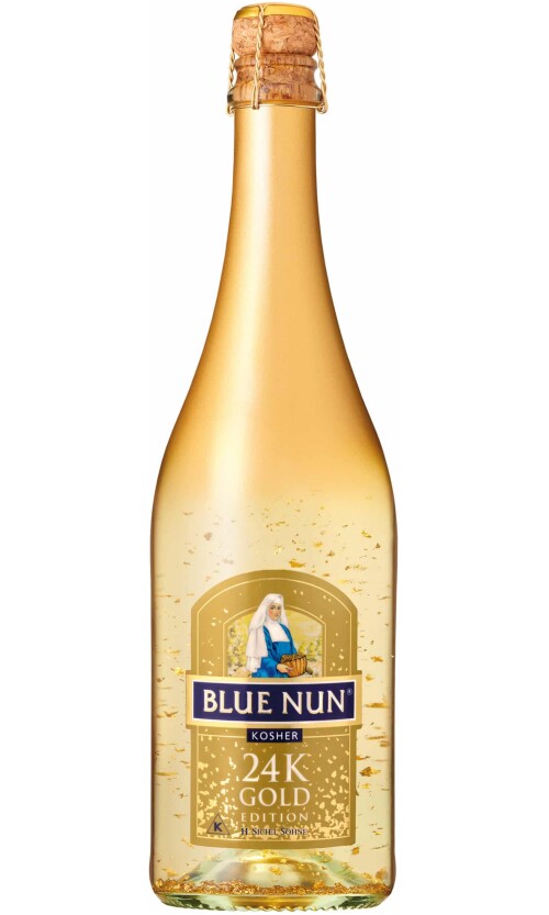 BLUE_NUN_Bottle_Shot_Sparkling_24K-GOLD_Kosher בלו נאן מבעבע זהב כשר – תמונה 1