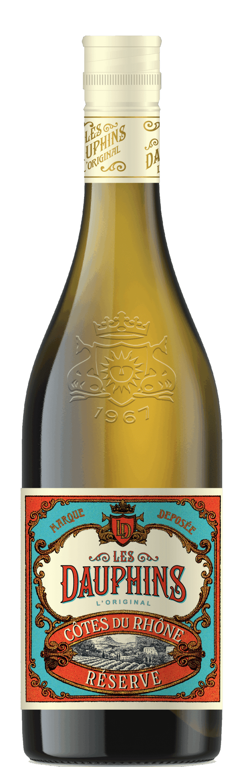 Les-Dauphins-vin-blanc-cotes-du-rhone-reserve-bouteille-e1733868684204 סלר לה דופאן לבן יבש – תמונה 1