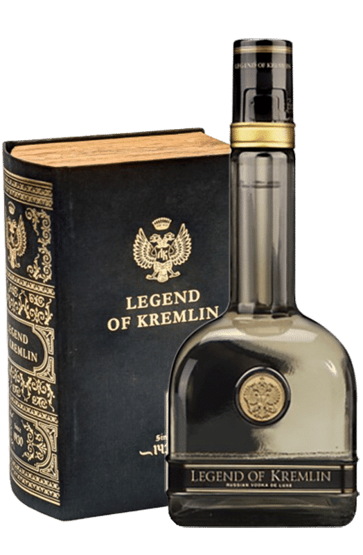 Legend of Kremlin Vodka in a book case