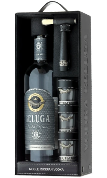 מארז וודקה בלוגה גולדליין עם 3 צ'ייסרים